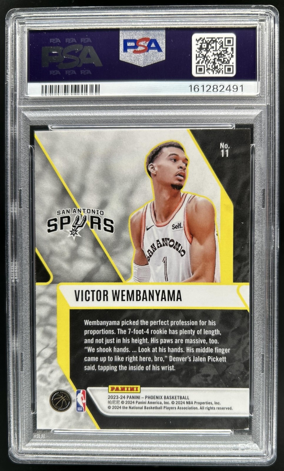 2023-24 Panini Phoenix Victor Wembanyama Fade To Black Rookie RC #11 Spurs PSA 7 view 2