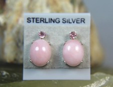 PINK OPAL STUD EARRINGS - Genuine Cabochon Sterling Silver Pink Tourmaline acc.