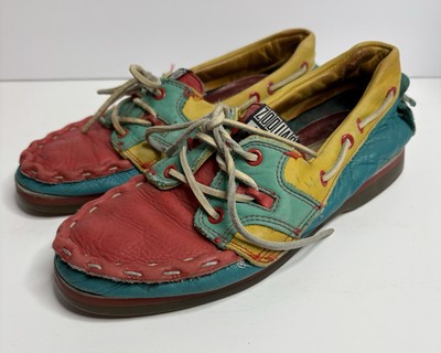 Zodiac USA Sport Men’s Leather Boat Shoes Mocs 80s 90s Colorblock Punk 8M  Rare