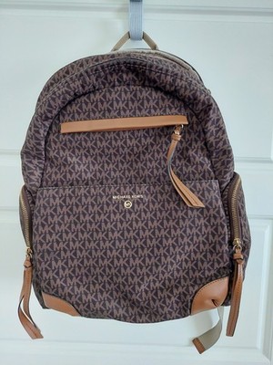 Michael Kors Prescott Large Backpack Brown Acorn Signature Logo Tech Travel Bag