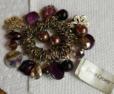 Beautiful Erica Lyons Fashion Braclet With Multi Color Beads And Charms!! NOS