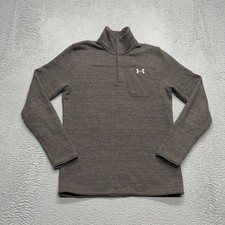Under Armour Specialist Pullover Men Medium Brown Henley 1/4 Snap Loose Coldgear