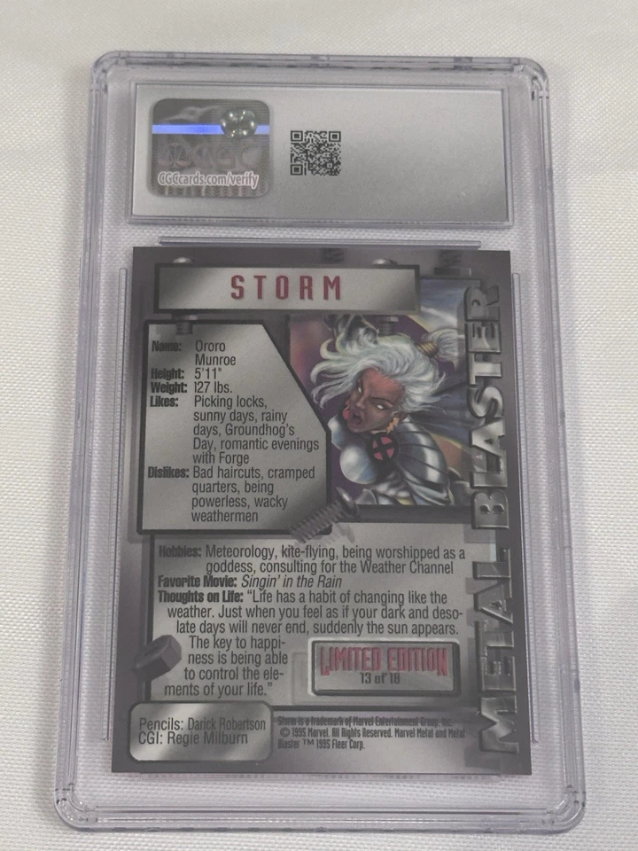 Storm Metal Blaster #13 of 18 - Fleer Marvel Metal (1995) Graded GCG 10 GEM MINT - Image 2 of 2