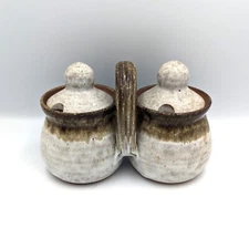 AV Alvie Smith Pottery Ceramic Salt Glaze Double Crock 8” Vintage Signed NC Lids
