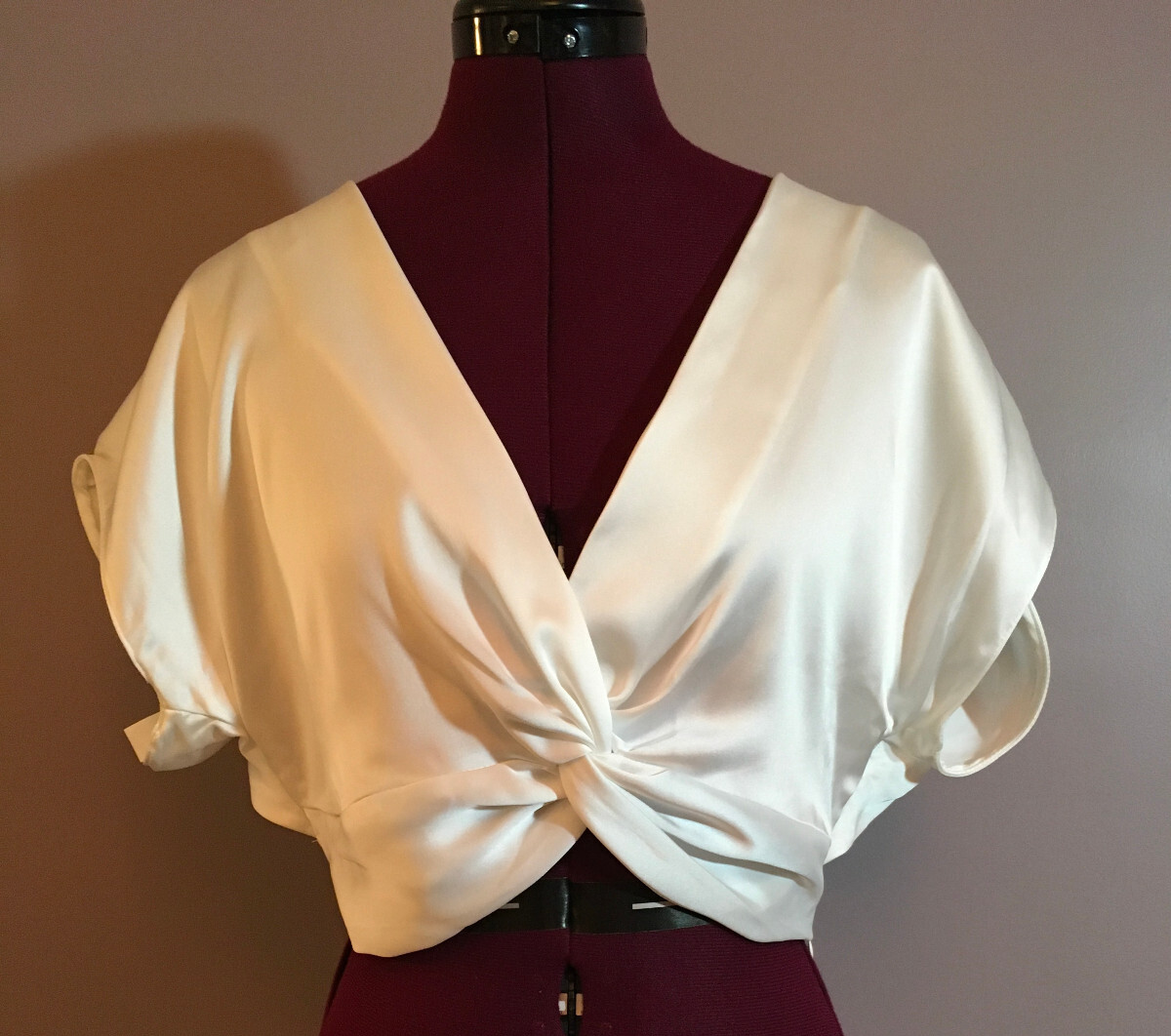 NWT ZARA KNOTTED SATIN EFFECT TOP WHITE SIZE L 7636/362