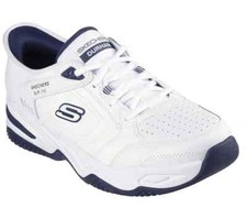Skechers Slip-Ins Relaxed Fit Durham White Navy Heel Pillow Air Cooled Memory 4E