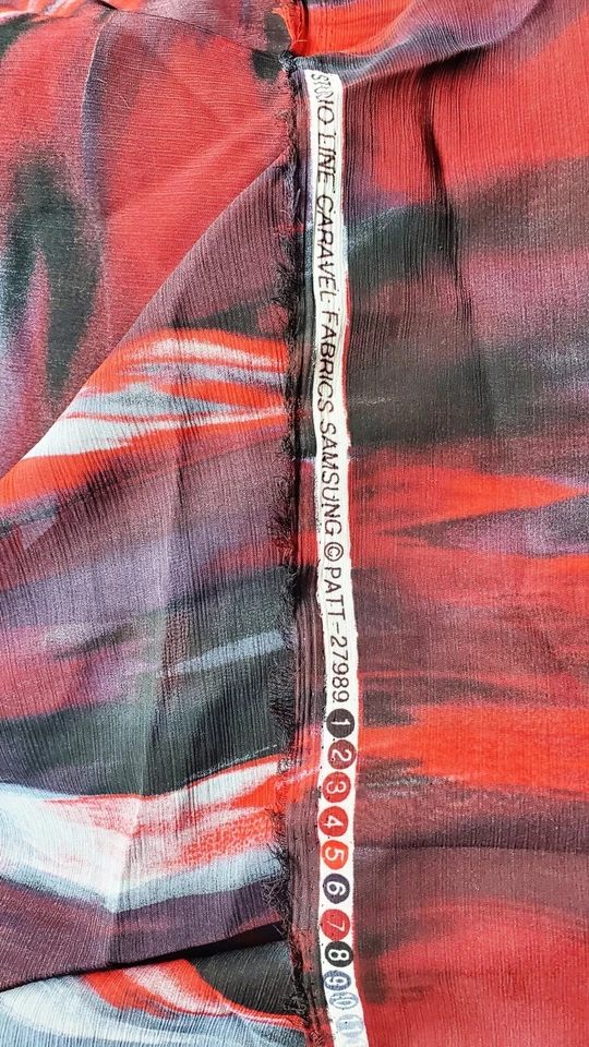 Red Blue Gray Brush strokes Polyester Chiffon crinkle Fabric  1  yd X 56" - Image 3 of 3