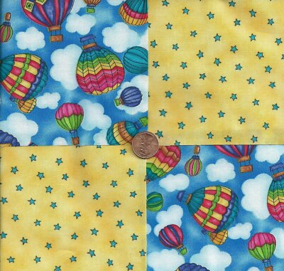 Hot Air Balloons and Stars 4 inch Fabric Squares Blocks AW1