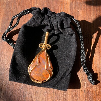WIRE WRAP Anhänger Jaspis Messing gold Draht Schmuck wire wrapping Jugendstil