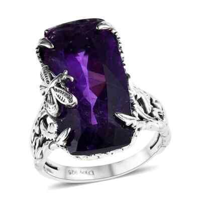 Huge!! 13.35ctw Artisan Crafted Amethyst Solitaire Ring Sterling Silver Size 5