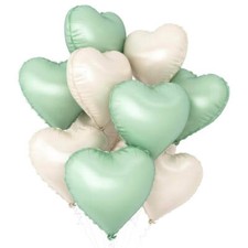 18-inch Matte Cream & Olive Green Heart Foil Balloon Bouquet 10pk