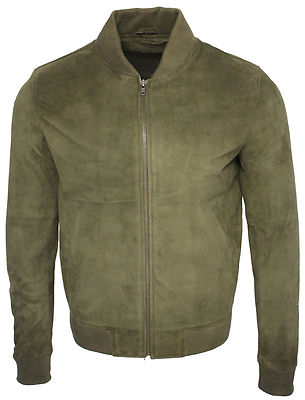 Herren Retro Khaki Ziegenwildleder Bomber Varsity Jacke
