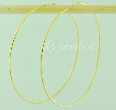 14K Massiv Gelbgold Schlicht Hohlrohr Creolen Ohrring 2,30 Gramm 2 1/8 Zoll #4505