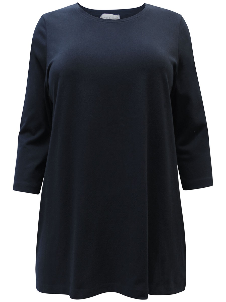Ladies Black Cotton Rich 3/4 Sleeve T-Shirt by Janet Joyce -Plus