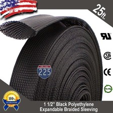 25 FT. 1 1/2" Black Expandable Wire Cable Sleeving Sheathing Braided Loom Tubing