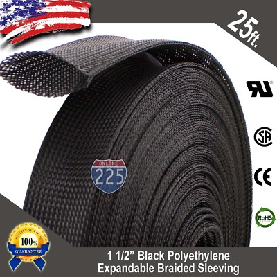 Expandable Wire Loom 25-Foot 1/8" Black Expandable Braided Sleeving – Wire Loom Tubing For Cable Management 1/8 Inch Wire Sheathing