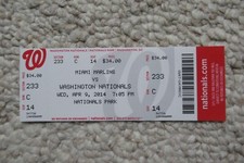 NATIONALS VS MARLINS 4/9/2014 FULL TICKET ~ JAYSON WERTH (GRAND SLAM HR)
