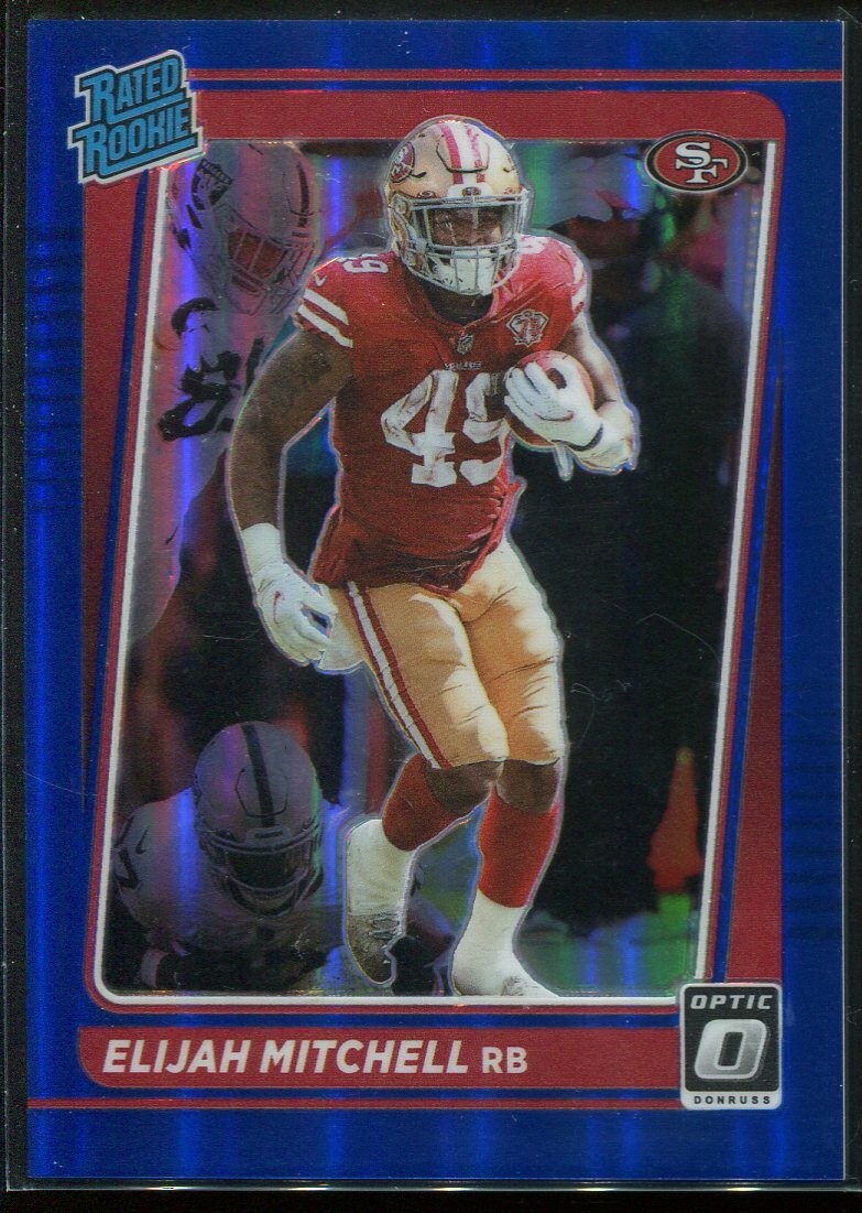 2021 Panini Donruss Optic Prizm Elijah Mitchell /179 Blue Rated Rookie #291 49er