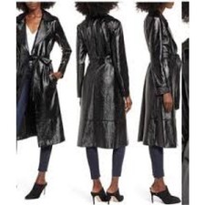 Leith Faux Leather Black Patent Trench Coat In Xl Nwt
