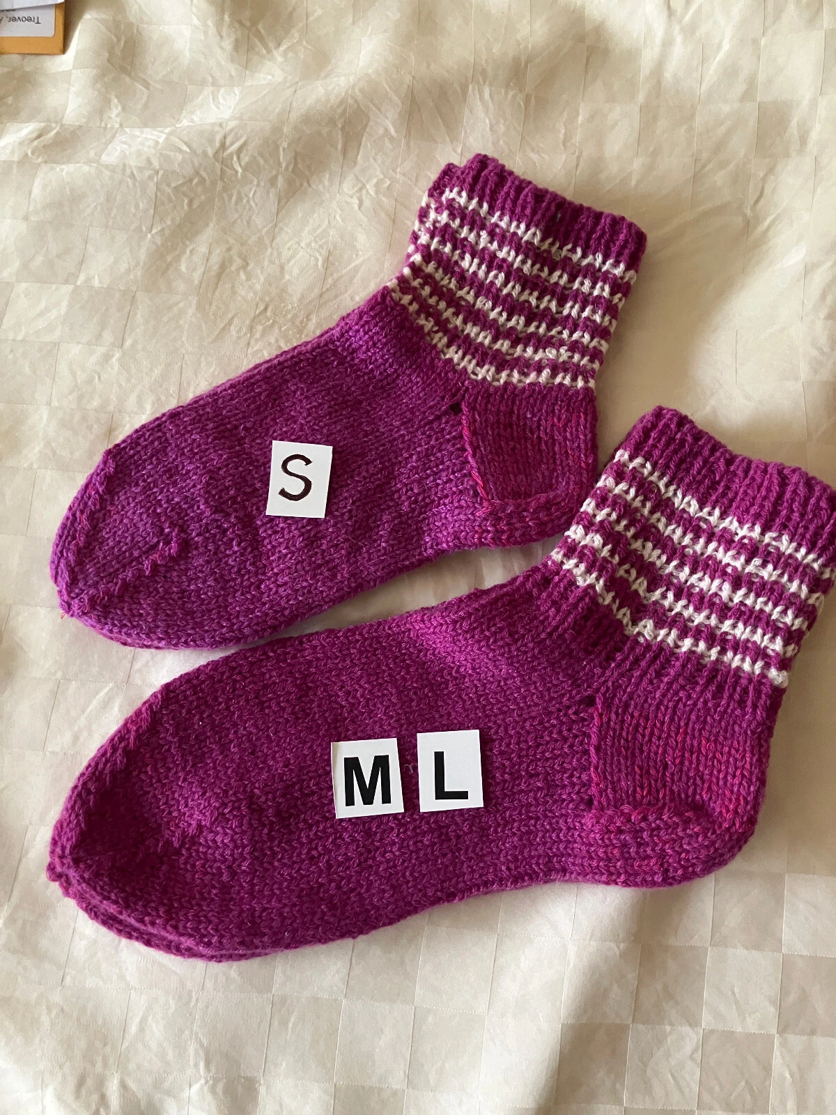 4 Ply Cashmere Handmade Wine with White strips Soft Bed Socks Women's S,M/L
