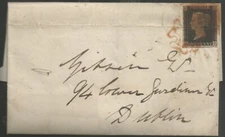 4 Margin Penny Black on entire letter Listowel to Dublin sent 9th June 1841
