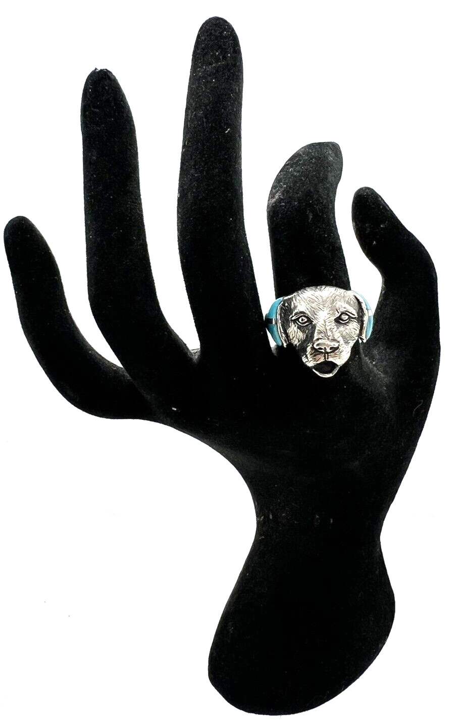 Solid Sterling Silver 925 Turquoise Dog Face Ring… - image 1