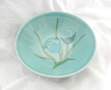 METLOX Vernon Ware BLUE TULIPS Serving Bowl 9.25"