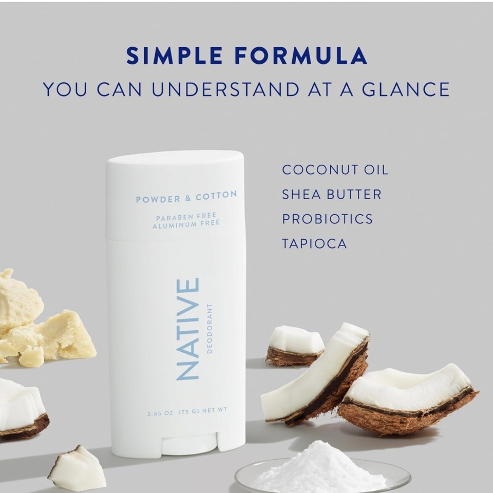 Native Powder & Cotton Deodorant Women’s Natural Aluminum Free 2.65 oz