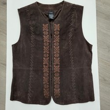 Outbrook Vest Women  s L VTG Leather Embroidered Hook  Eye 90s Biker Western