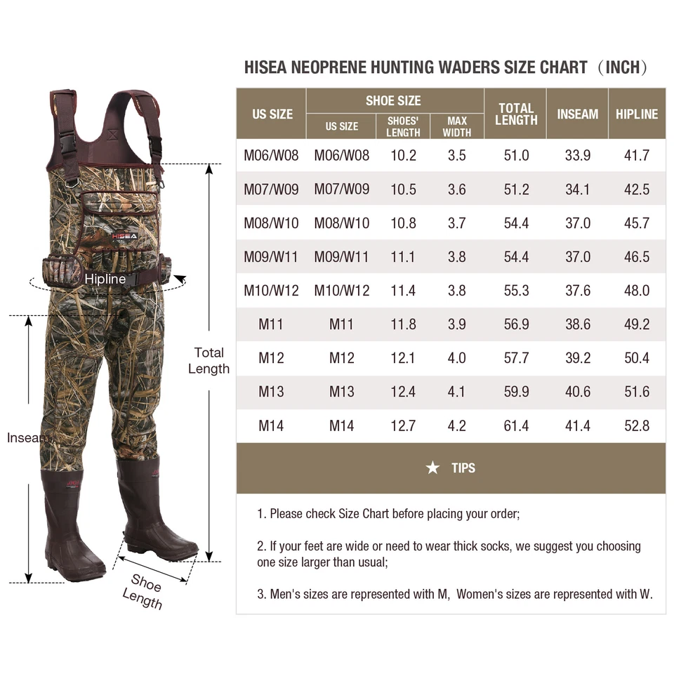 HISEA Waterproof Neoprene Chest Waders 600G Insulated Bootfoot Hunting Fishing - Image 4 of 4