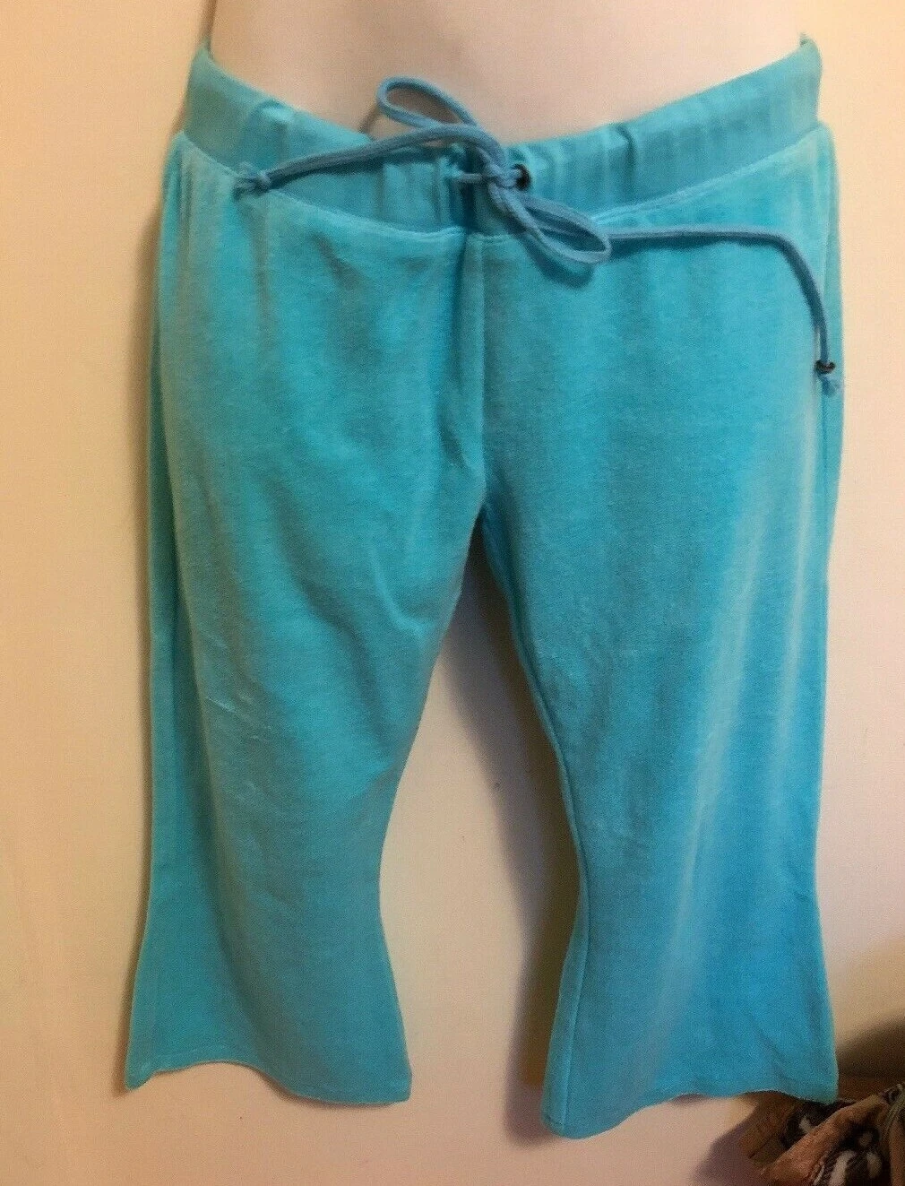 Brigitte Michelle Turquoise Color Terry Cotton Blend Capri Pants Size Large