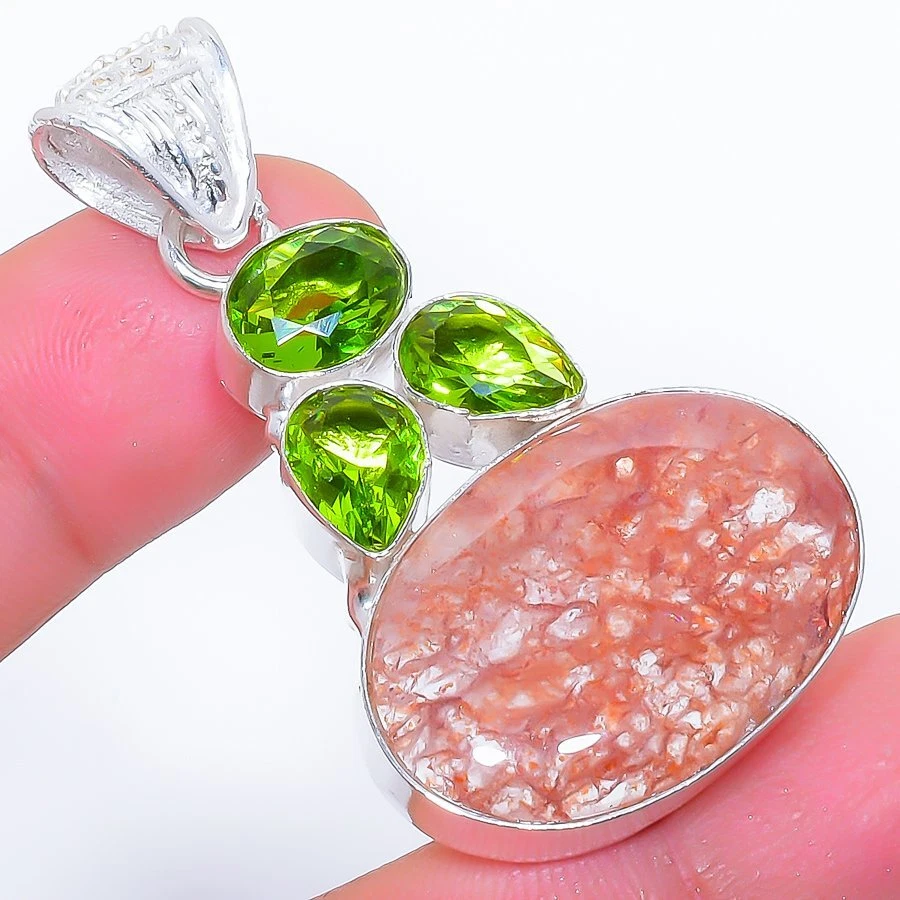 VETEMENTS "Ciondolo Gioielli Argento Sterling 925 Quarzo Ematoide Pietra Preziosa Peridoto 2 0"