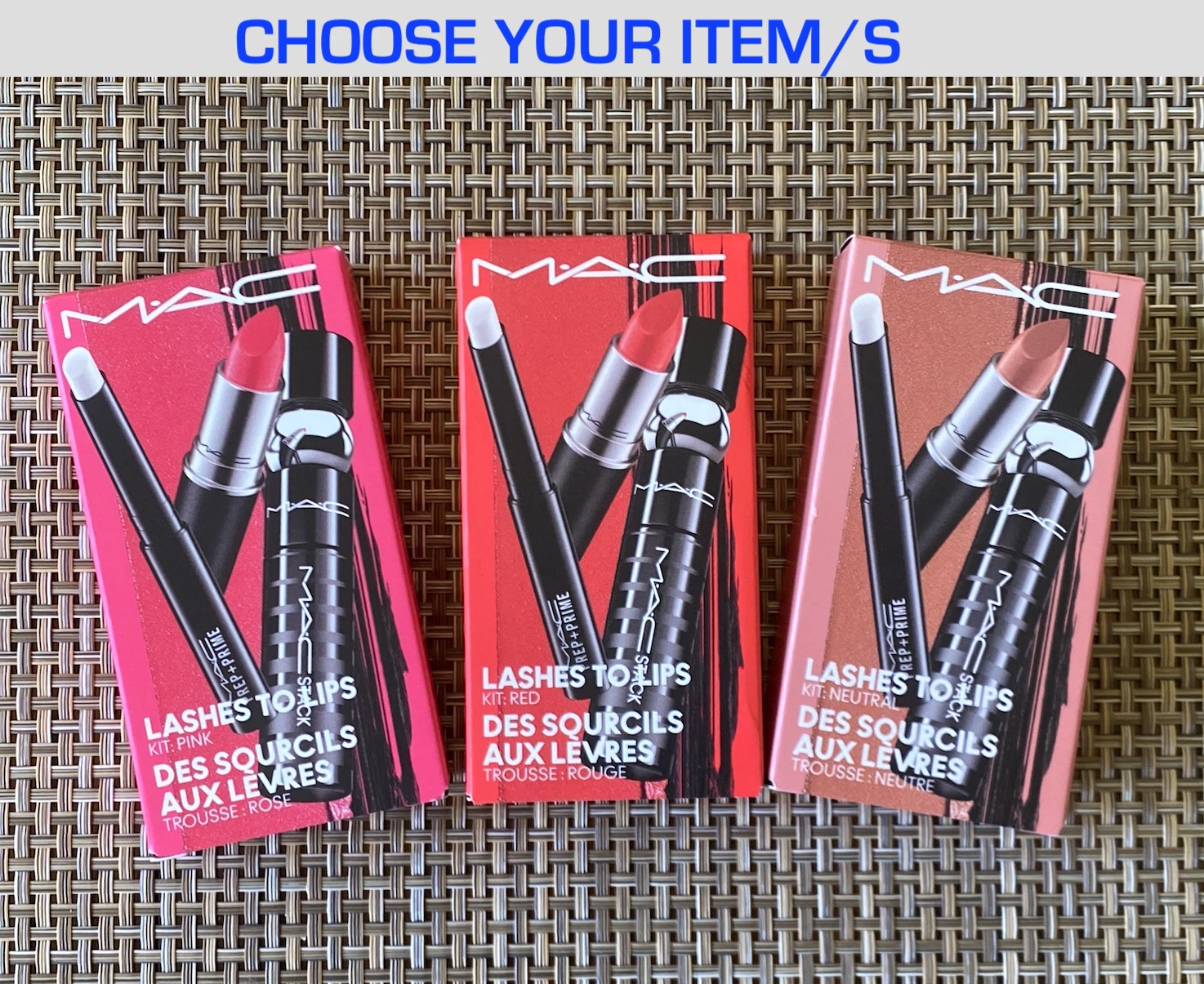 MAC 3-pc. LASHES TO LIPS KIT (PINK, RED, NEUTRAL): CHOOSE YOUR SHADE