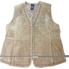 Outbrook Vintage Womens Leather Suede Vest Floral Embroidery XL Western Cowgirl