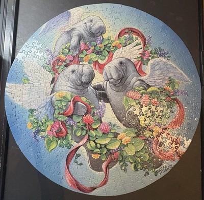 1997 FX Schmid Manatee Angels Ocean Floral Round Circular Puzzle