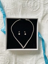 Sterling Silver Necklace and Dangle Earrings Set with Sparkling Stones