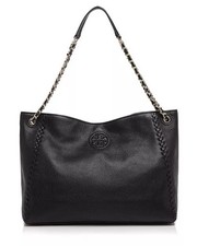 Tory Burch Leather Marion Slouchy Tote Bag Handbag Purse Black