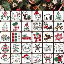 30 Pcs Christmas Stencils Reusable,3x3in Small Christmas Stencil for Paintin...