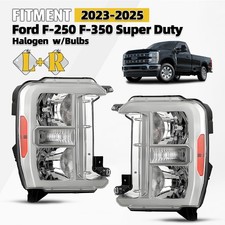 For 2023-2025 Ford F250 F350 Super Duty Halogen Headlight Chrome Pair Left&Right