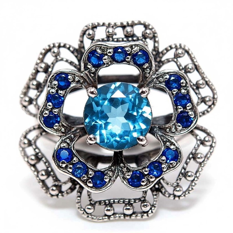 2CT Aquamarine 925 Sterling Silver Filigree Ring Sz 8 PC9-4