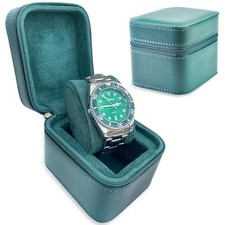 Premium PU Leather Single Watch Case - Compact Travel Storage with Green