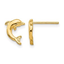 14k Yellow Gold Dolphin Stud Earrings Perfect Gift for Her