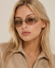 Miu Miu MU A51S Unisex Rectangle Sunglasses Gold / Brown Lens 100 UV