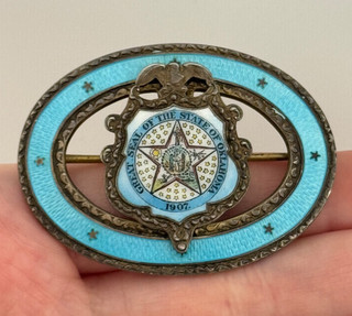 Antique Webster Sterling Silver State Seal of Oklahoma 1907 Enamel Brooch Pin
