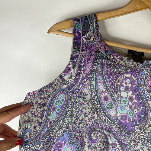 Ann Taylor Womens Tank Top Size Large Purple Paisley Satin Front Sleeveless - Picture 4 of 10