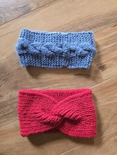 Handmade Knitted Bundle Of 2 Head Bands One Blue And One Red Brand New