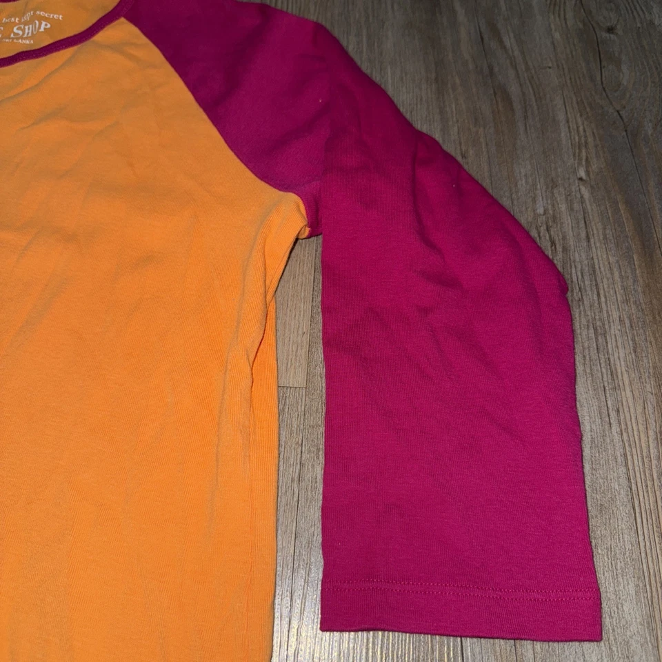 Vintage Fashion Bug Blank Raglan Shirt Top Women's Size XL magenta & Coral Y2K - Image 3 of 4