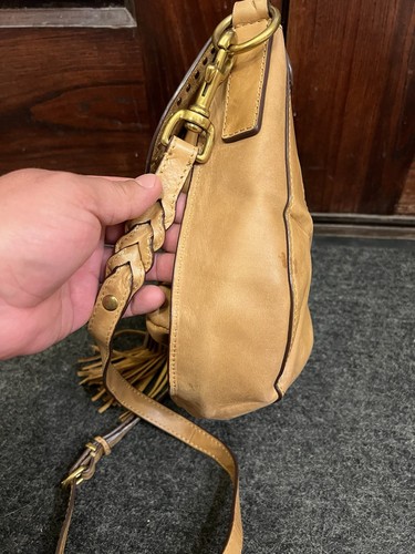 FRYE ilana Taupe Brown Tan Braided Leather Saddle Crossbody Bag Fringed Tassels - Picture 8 of 22