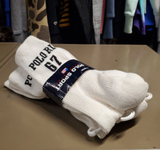 Vintage RALPH LAUREN POLO SPORT RL67 White Cotton Crew Socks 10 / 13 Made USA