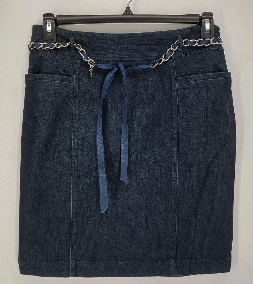 Falda Jean Kenneth Cole Reaction Talla 8 Lápiz Denim Cinturón Azul Bolsillos Elásticos Foto 4 de 4